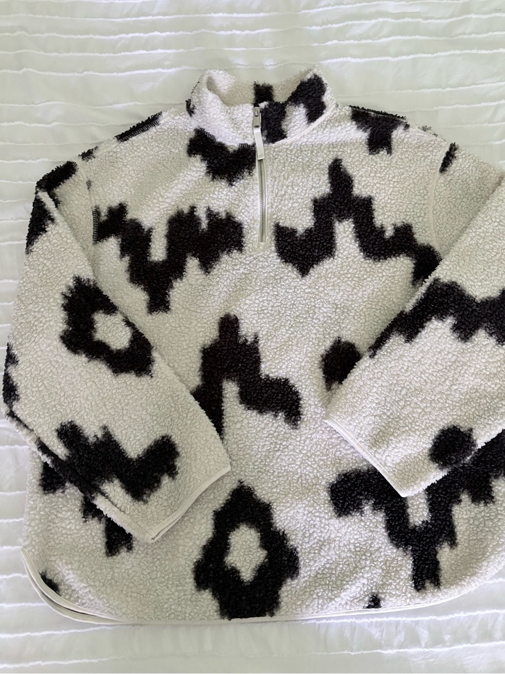 Black & White Sherpa Quarter Zip Pullover Aztec Print/Cow Print